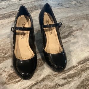 Black leather skinny heel ankle strap ladies shoes